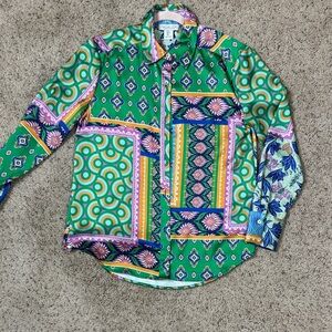 Rachel Zoe Green and Purple Geometric Blouse Small
